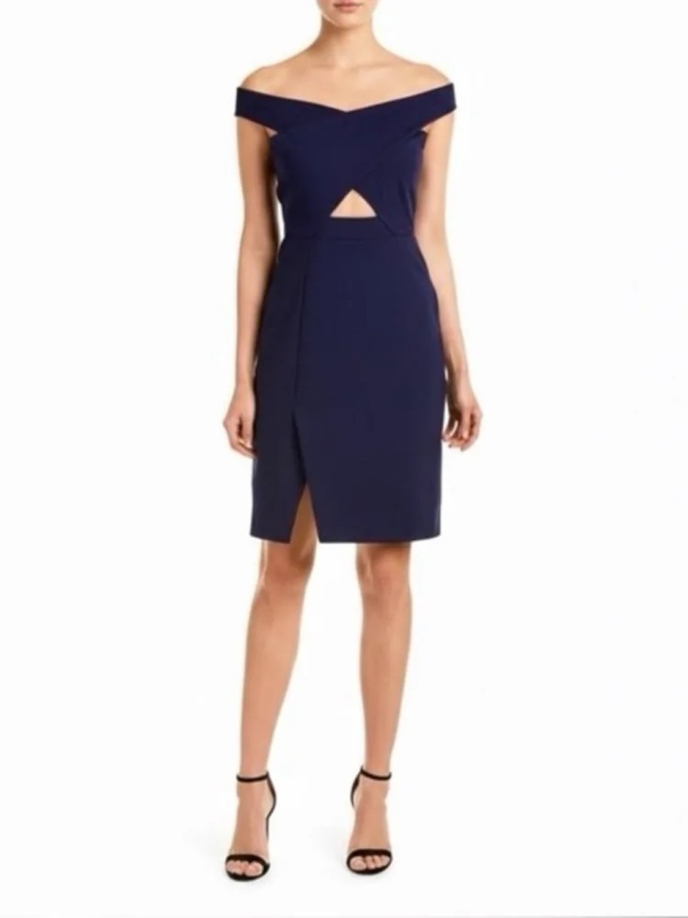 Parker Navy Blue Off Shoulder Crossover Cocktail Dress Size S